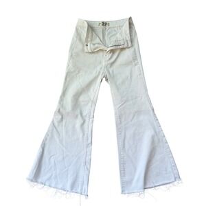 Free People Women's White Flare Jeans Size 27 Raw Hem High Rise Boho Denim Pants